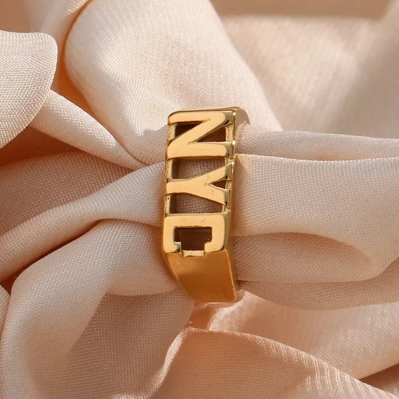 NYC Initial Signet Ring 18K Gold Plated Stainless Steel‎ - Picture 10 of 11